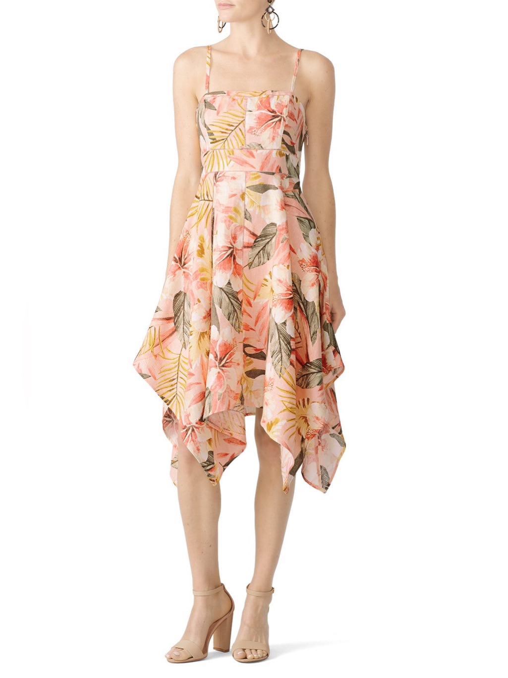 Joie Phara Floral Linen Asymmetrical Flared Dress 10 Large Pink Linen Tropical